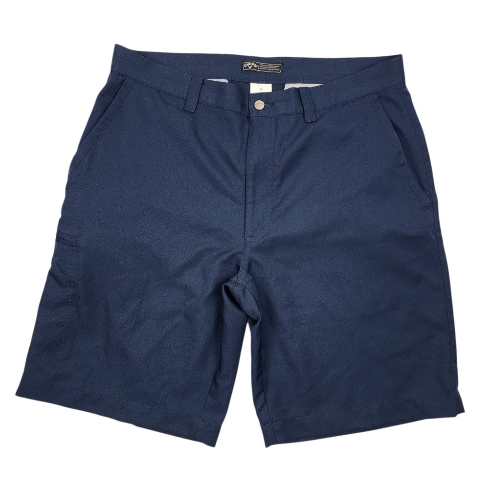 Callaway Men’s Navy Blue Performance Flat Front Golf Shorts Zip Pocket Size 34
